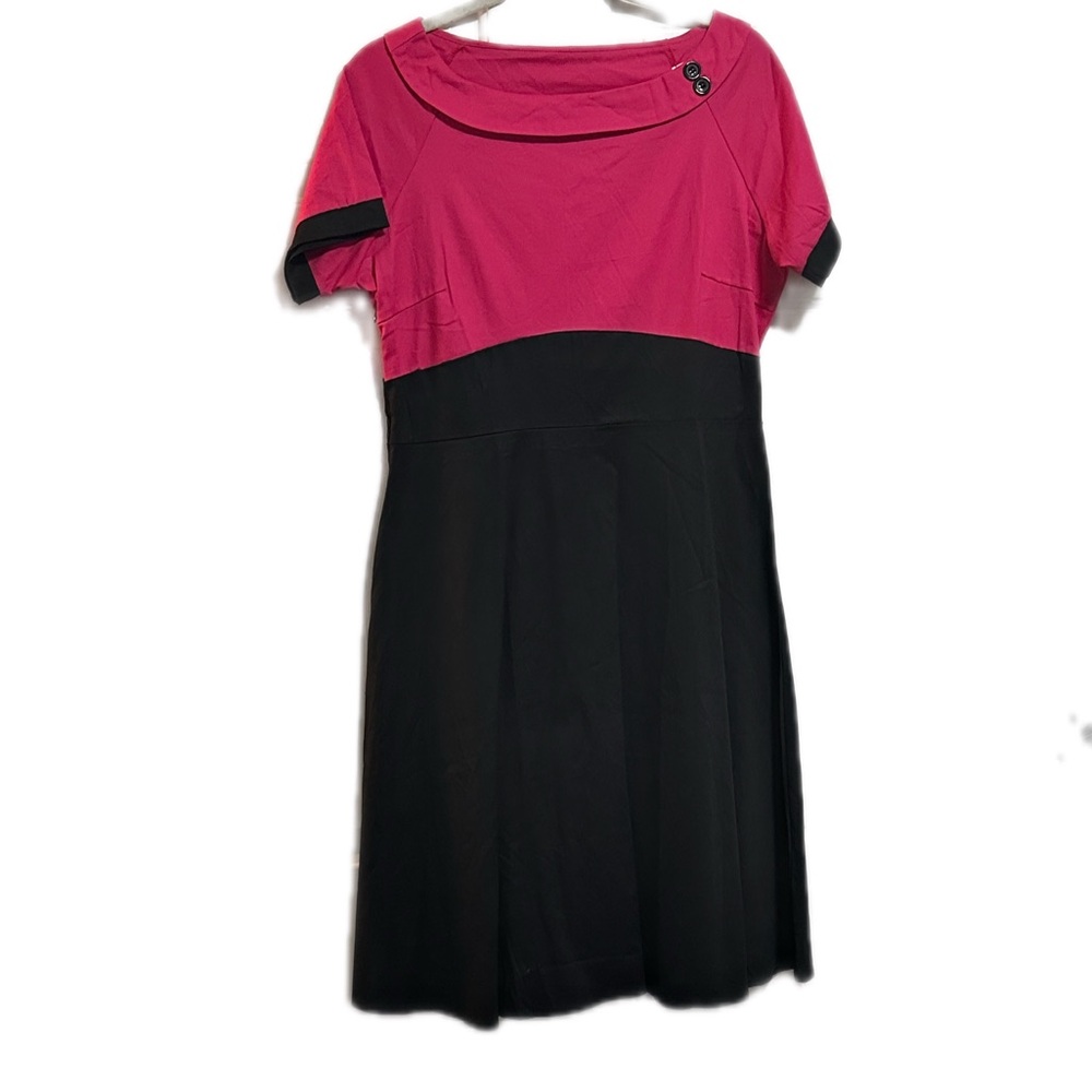 Retro Pink and Black Short Sleeve Dress with side Zipper